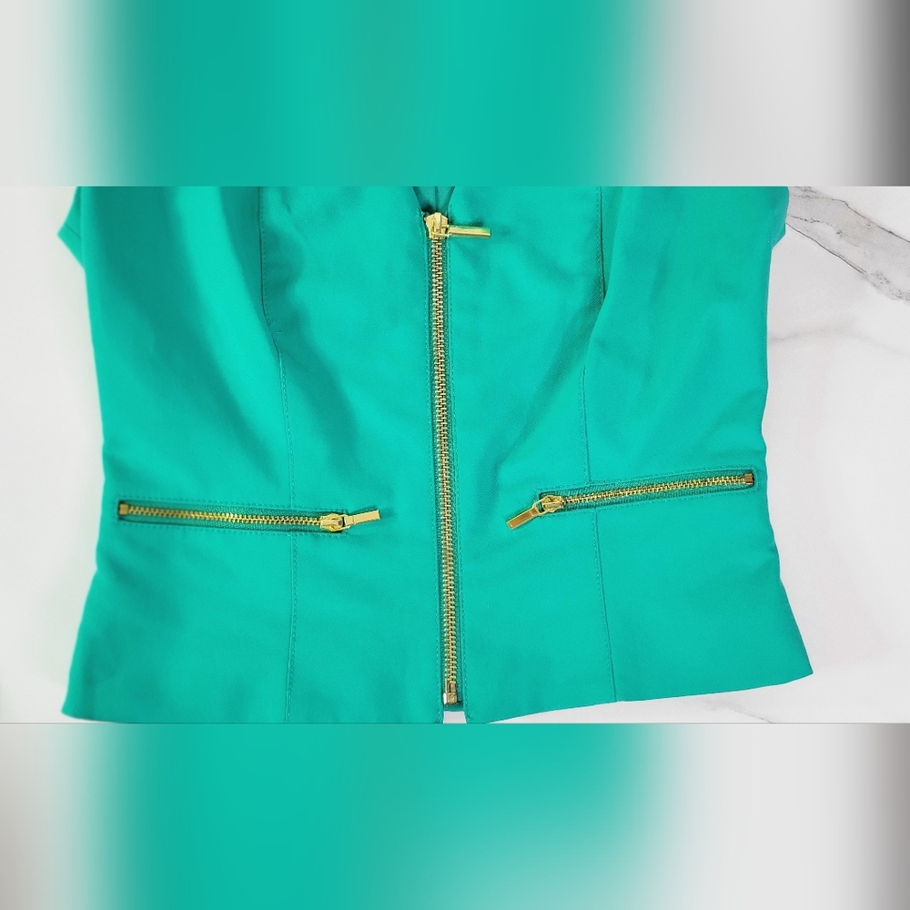 Bebe Structured V-Neck Vest Top With Gold Zippers & Functional Pockets - SIZE 0 - Picture 3 of 13
